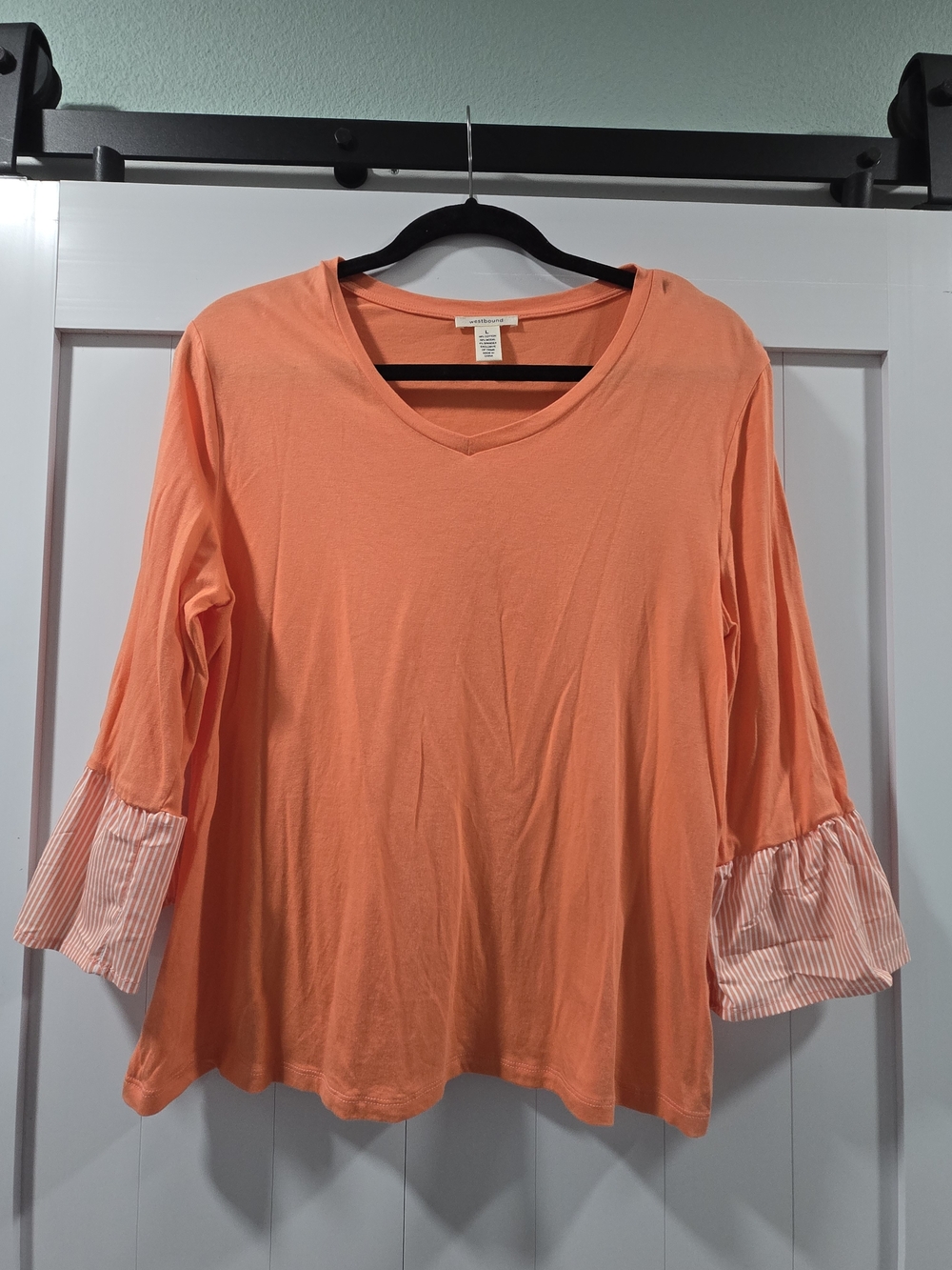 Westbound Coral V-Neck Ruffle Sleeve Top